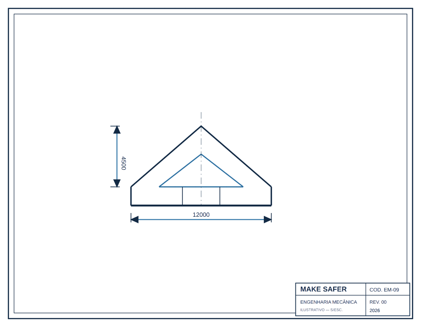 Desenho técnico de estrutura metálica de galpão